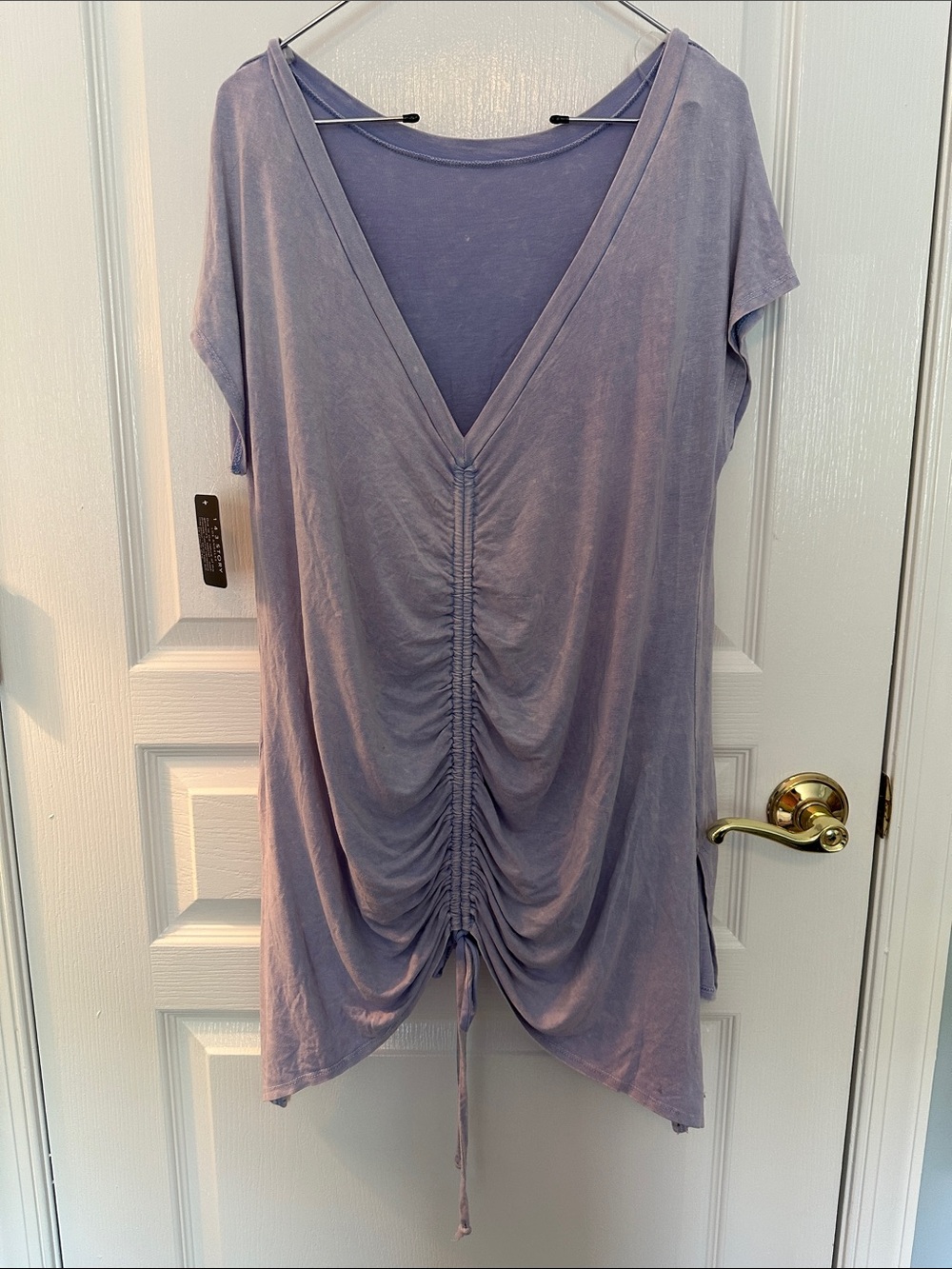NWT- Y2K Cottagecore Purple Up Washed Ruched Back Drawstring Tunic Top - Size L